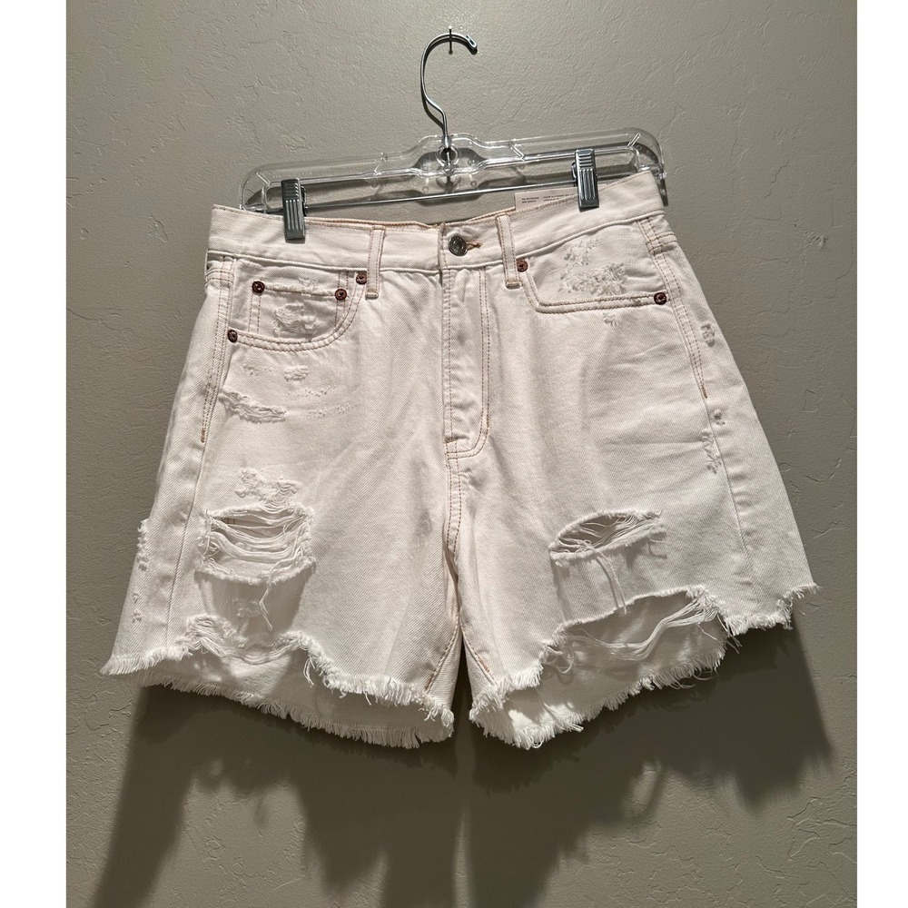 American Eagle 90s Boyfriend White Denim Shorts Distressed‎ Size 4 NWT